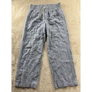 Athleta Cabo Linen Wide Leg Pants Women's 12 Blue Drawstring Zip Pocket Relaxed